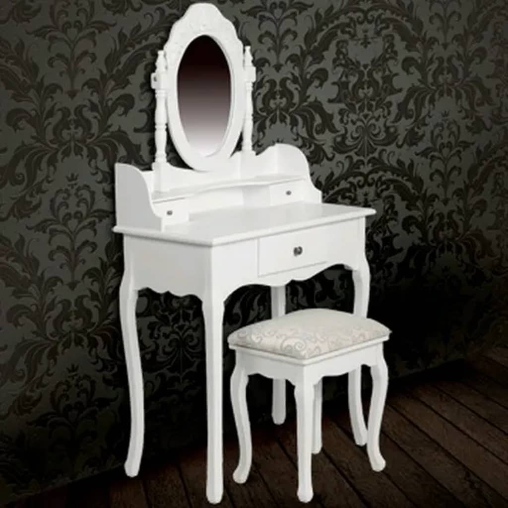 vidaXL Kosmetinis staliukas su veidrodžiu ir kėdute, baltos spalvos