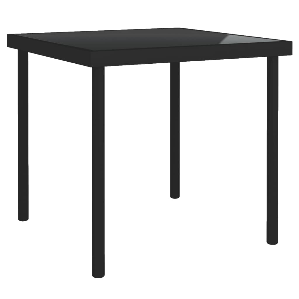 vidaXL Lauko valgomojo stalas, juodas, 80x80x72cm, stiklas/plienas