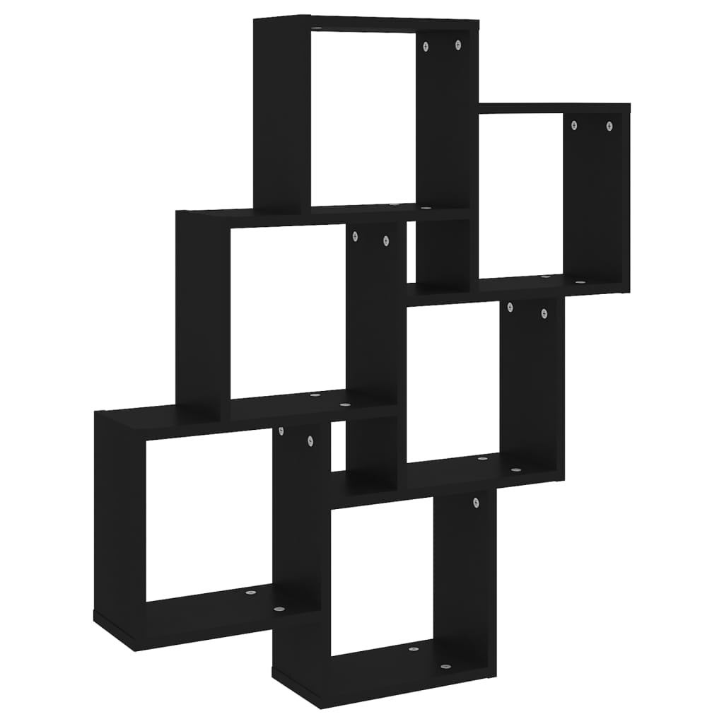 vidaXL Sieninė lentyna, juoda, 78x15x93cm, MDP, kubo formos