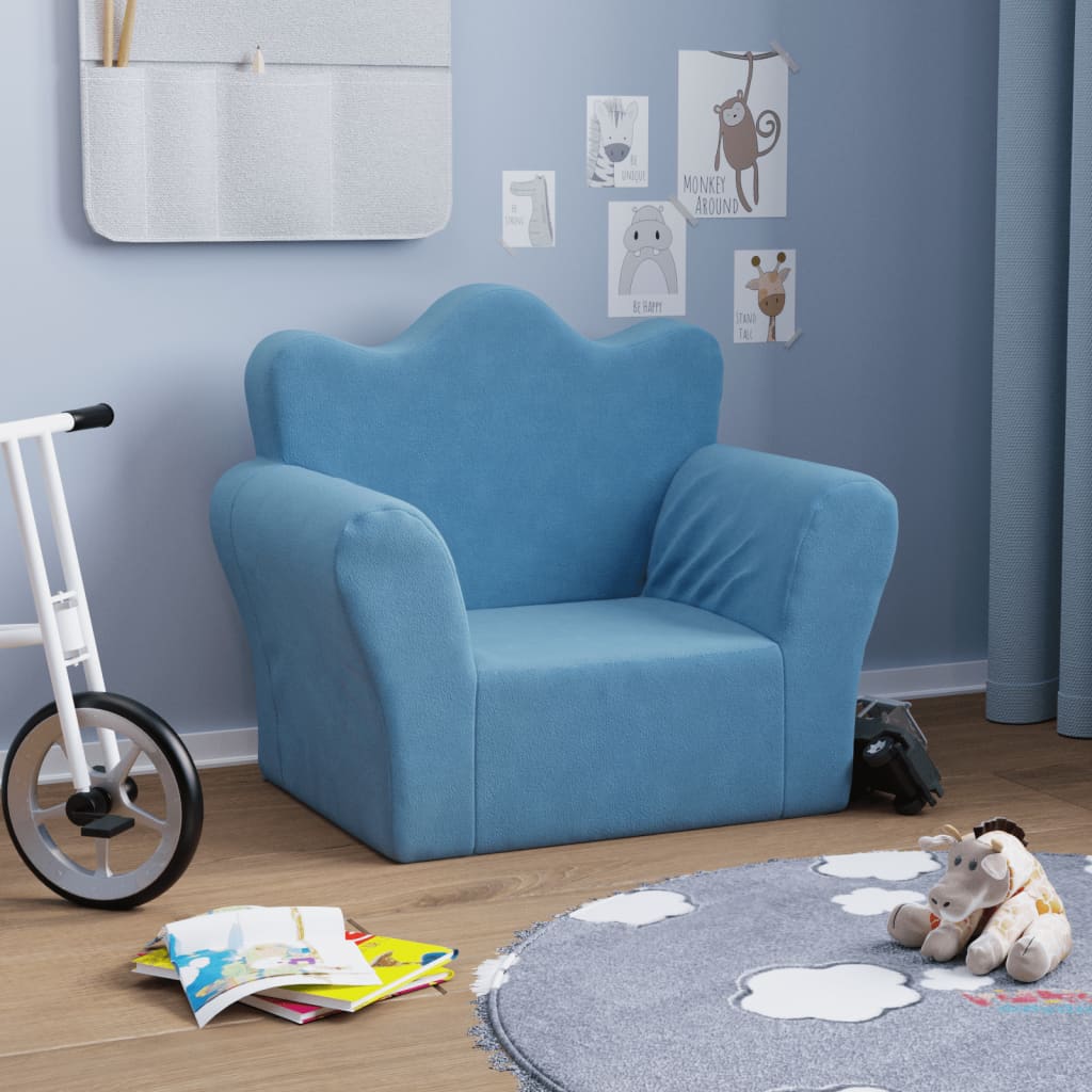 vidaXL Vaikiška sofa, mėlynos spalvos, minkštas pliušas
