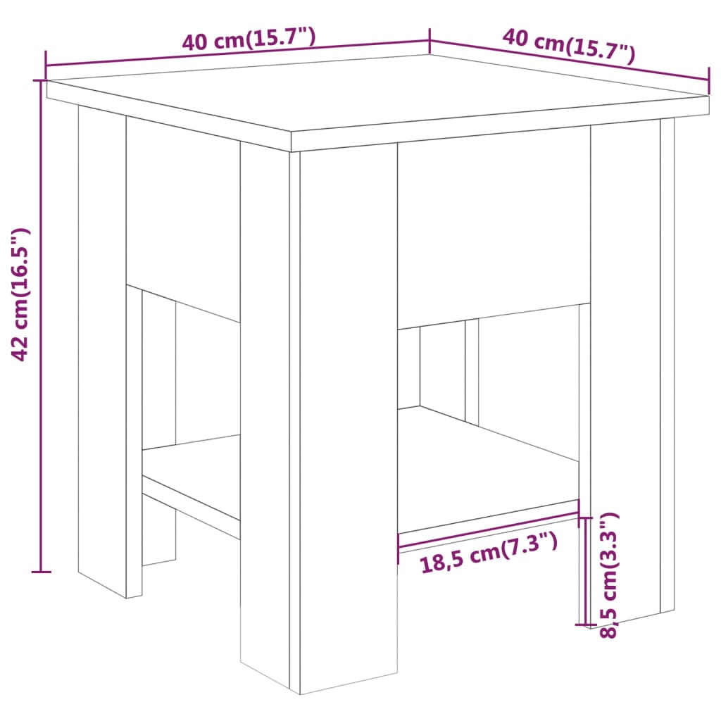 vidaXL Kavos staliukas, pilkas ąžuolo, 40x40x42cm, apdirbta mediena