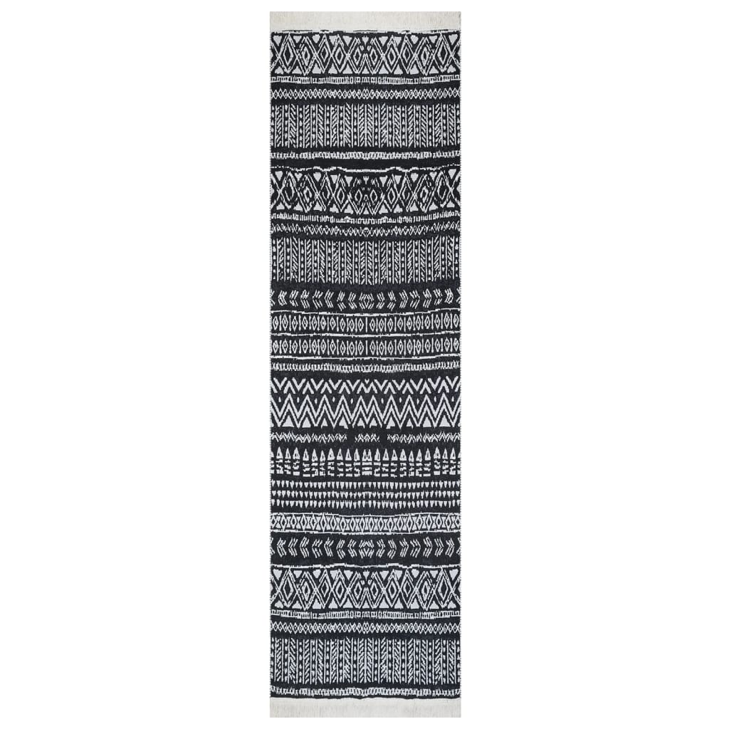 vidaXL Kilimėlis, juodos ir baltos spalvos, 80x300cm, medvilnė