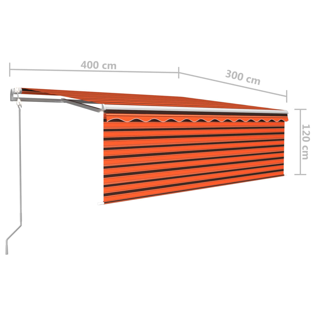 vidaXL Markizė su uždanga/LED/vėjo jutikliu, oranžinė/ruda, 4x3m