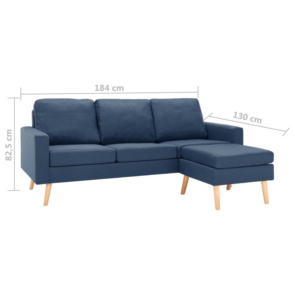 vidaXL Trivietė sofa su pakoja, mėlynos spalvos, audinys