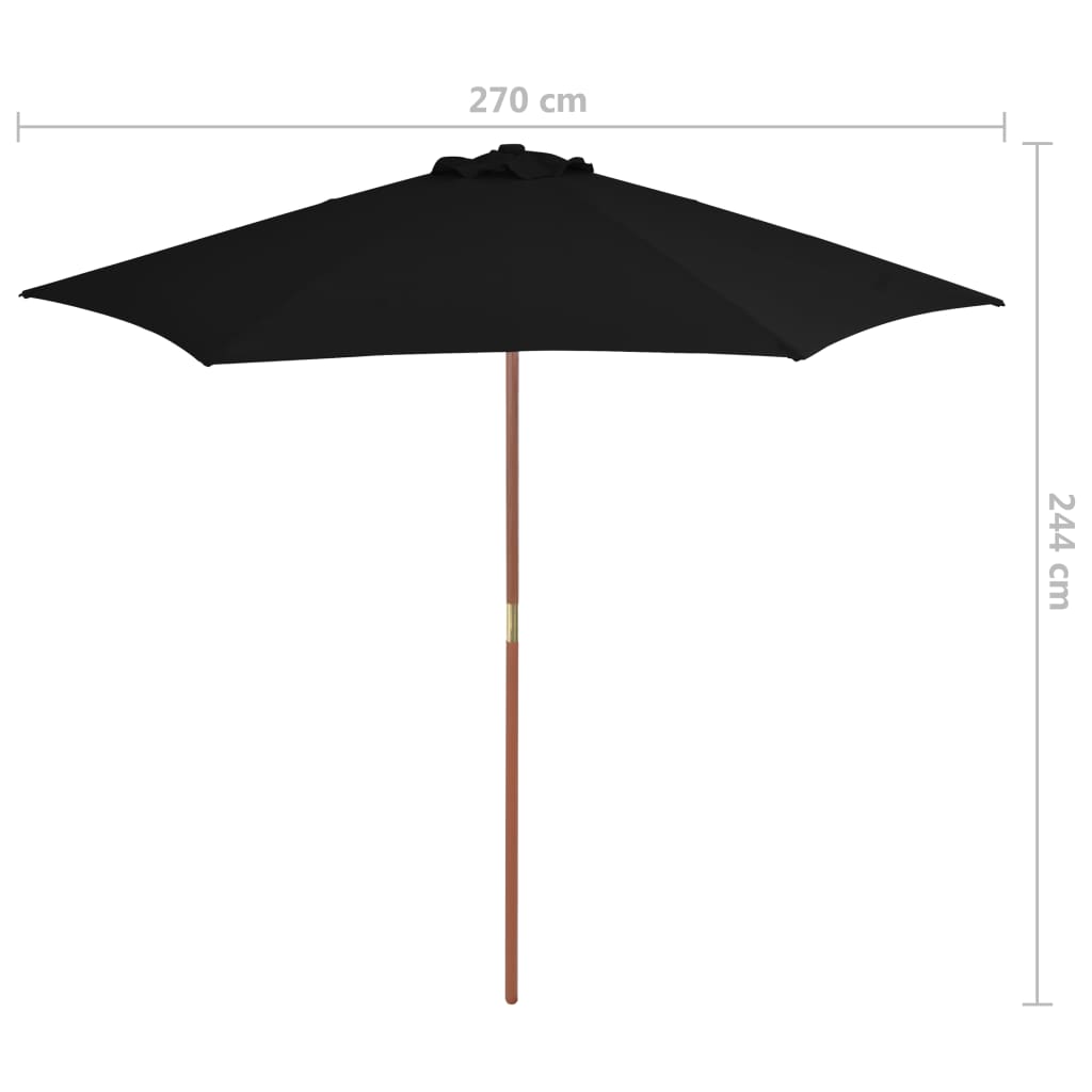 vidaXL Lauko skėtis su mediniu stulpu, juodos spalvos, 270 cm