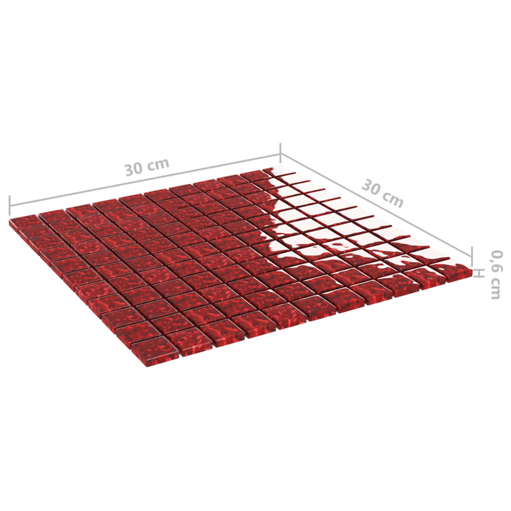 vidaXL Mozaikinės plytelės, 11vnt., raudonos, 30x30cm, stiklas
