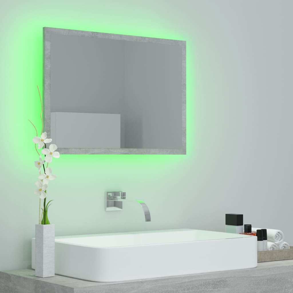 vidaXL Vonios kambario LED veidrodis, betono, 60x8,5x37cm, akrilas
