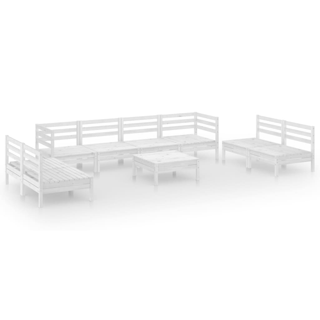 vidaXL Sodo poilsio baldų komplektas, 9 dalių, baltas, pušies masyvas