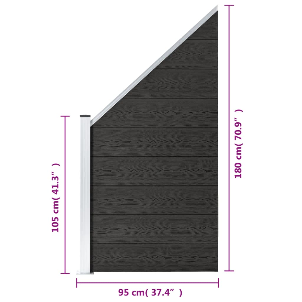 vidaXL Tvoros plokštė, pilkos spalvos, 95x(105-180) cm, WPC