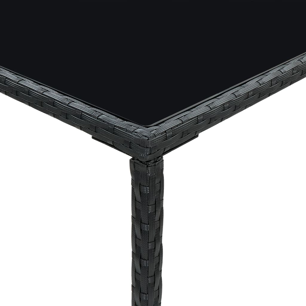 vidaXL Sodo baro stalas, juodas, 70x70x110cm, poliratanas ir stiklas