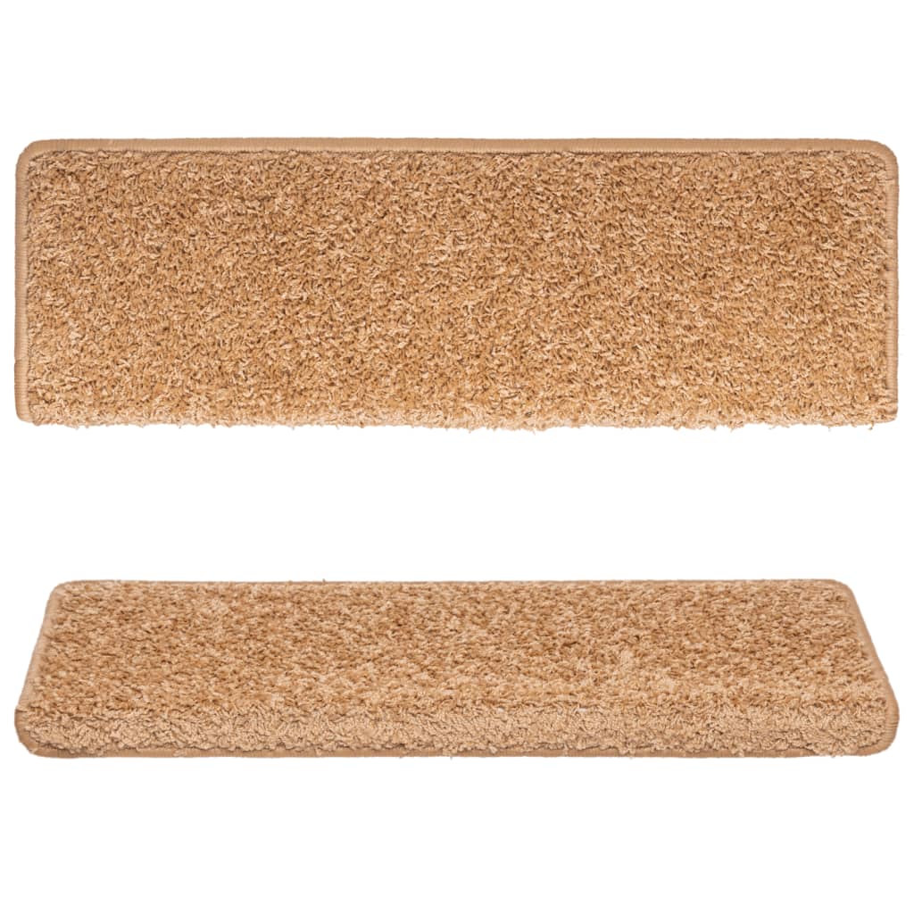 vidaXL Laiptų kilimėliai, 15vnt., smėlio spalvos, 65x21x4 cm