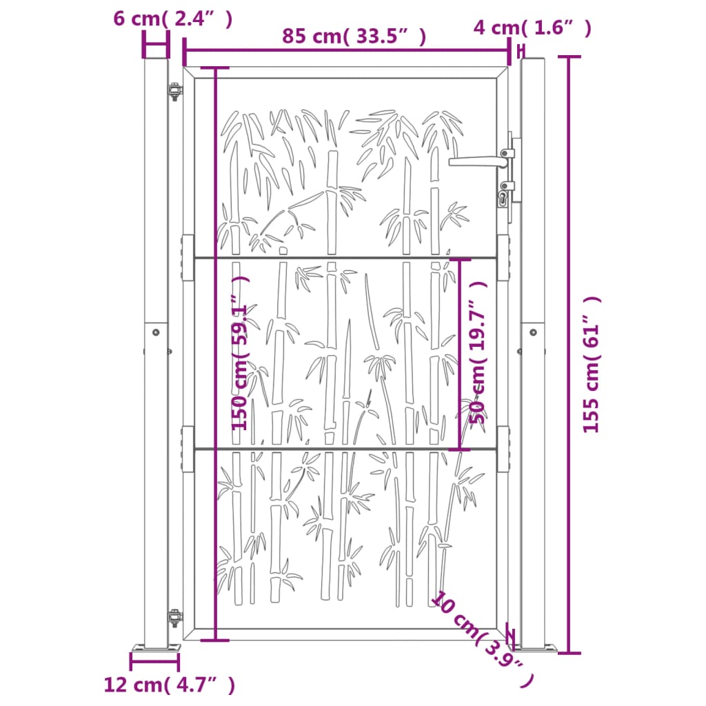 vidaXL Sodo vartai, 105x155cm, corten plienas, bambuko dizaino