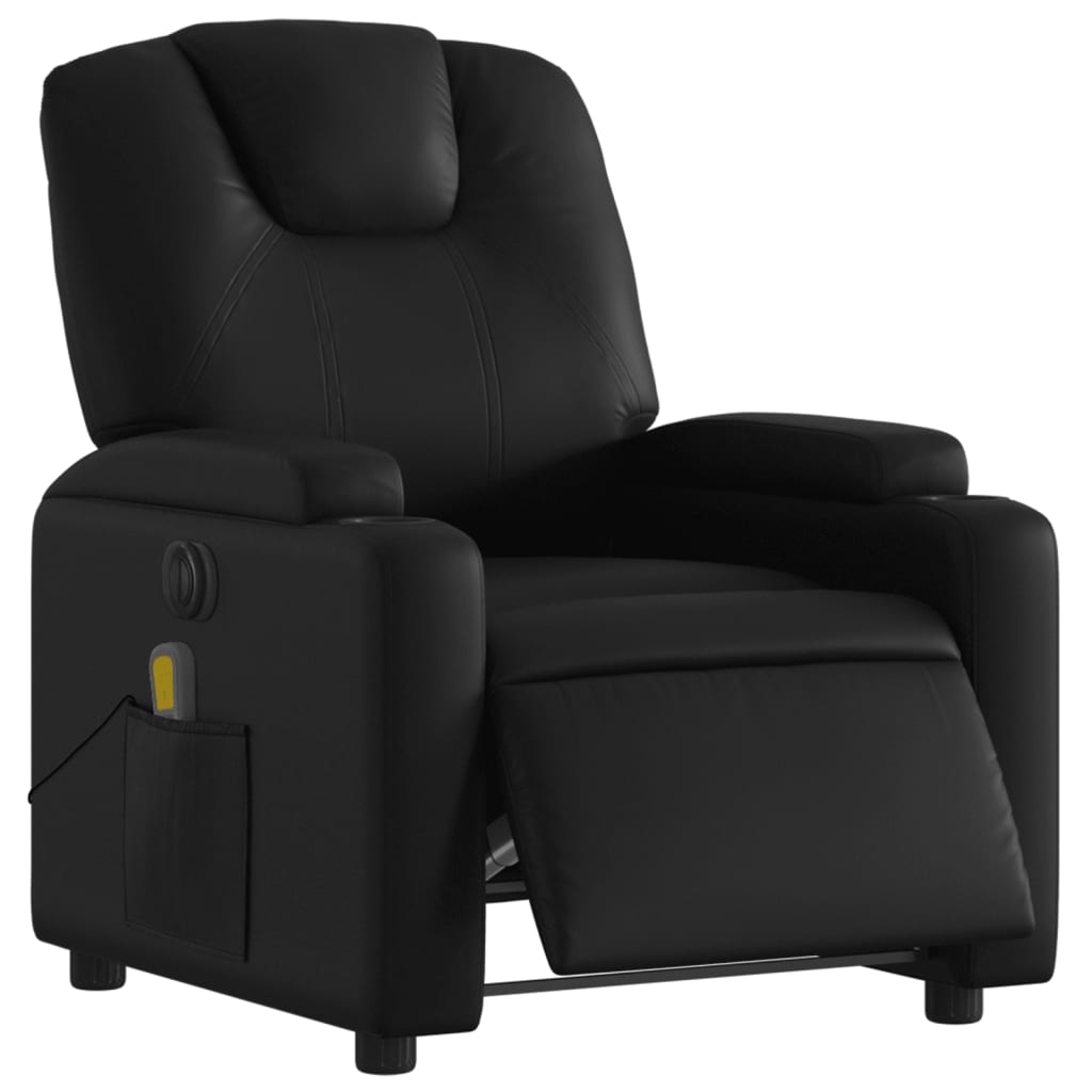vidaXL Elektrinis atlošiamas masažinis krėslas, juodas, dirbtinė oda