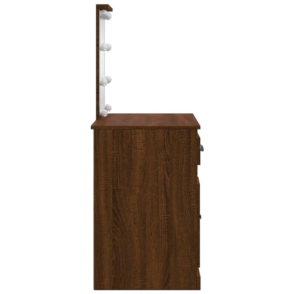 vidaXL Kosmetinis staliukas su LED lemputėmis, rudas, 90x42x132,5cm
