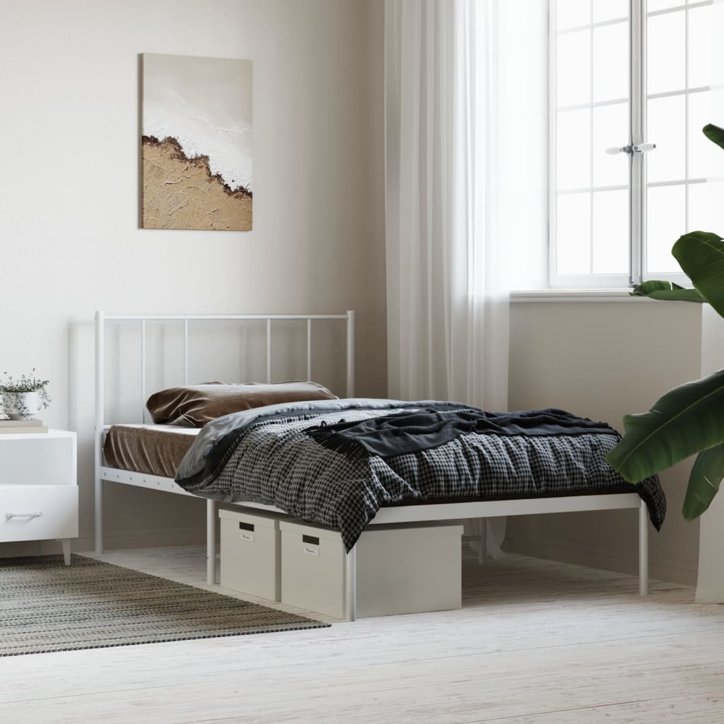 vidaXL Metalinis lovos rėmas su galvūgaliu, baltos spalvos, 100x190cm