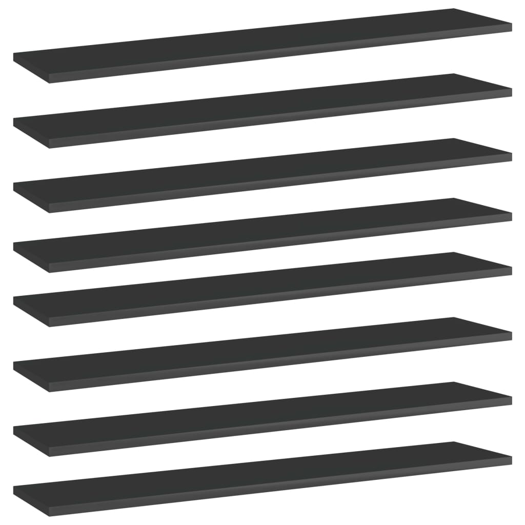 vidaXL Knygų lentynos plokštės, 8vnt., juodos, 100x20x1,5cm, MDP