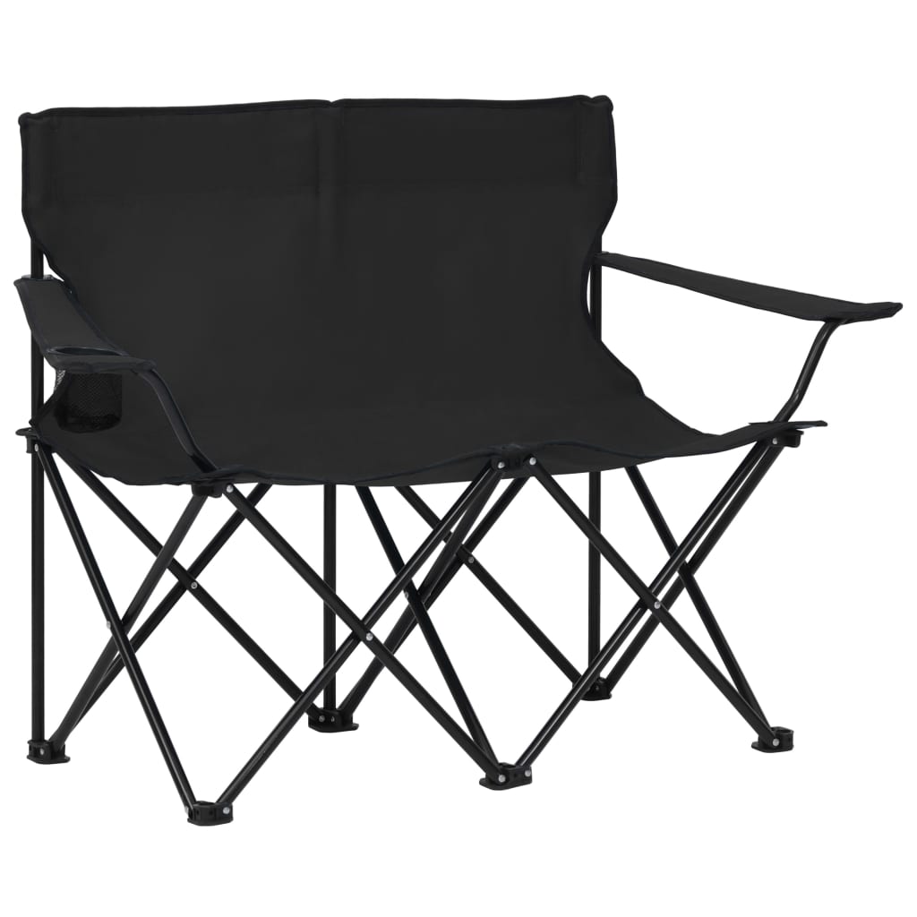 vidaXL Dvivietė sulankstoma stovyklavimo kėdė, juoda, plienas/audinys