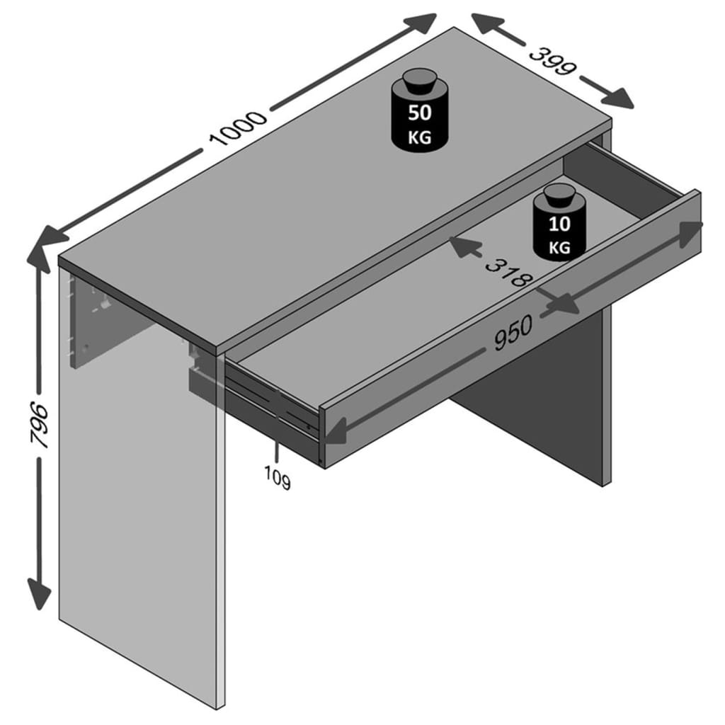 FMD Rašomasis stalas su plačiu stalčiumi, baltos spalvos, 100x40x80cm