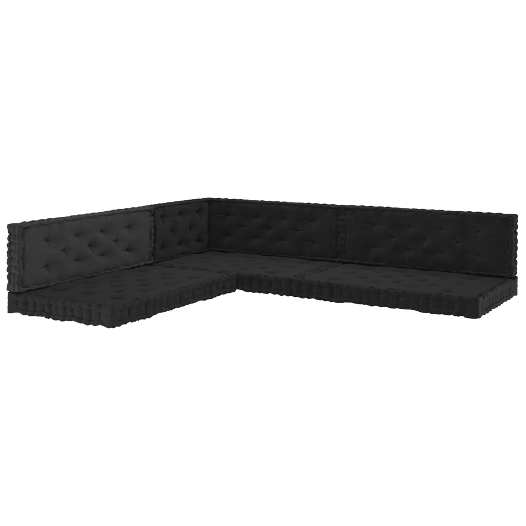 vidaXL Grindų/paletės pagalvėlės, 7vnt., juodos spalvos, medvilnė