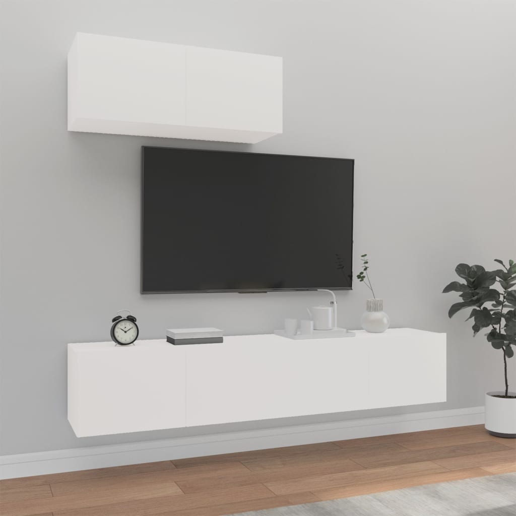 vidaXL Televizoriaus spintelių komplektas, 3 dalių, baltas, mediena