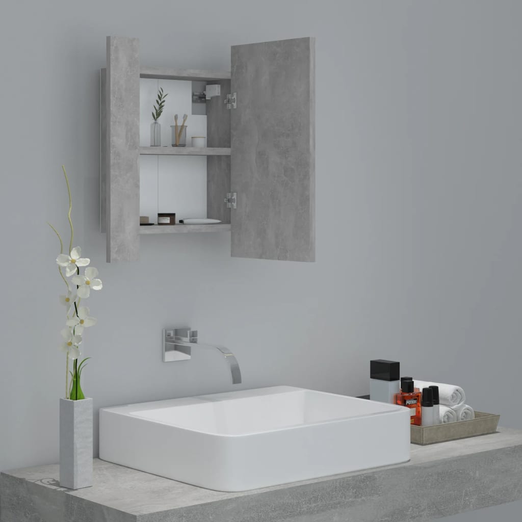 vidaXL Veidrodinė vonios spintelė su LED, betono, 40x12x45cm, akrilas
