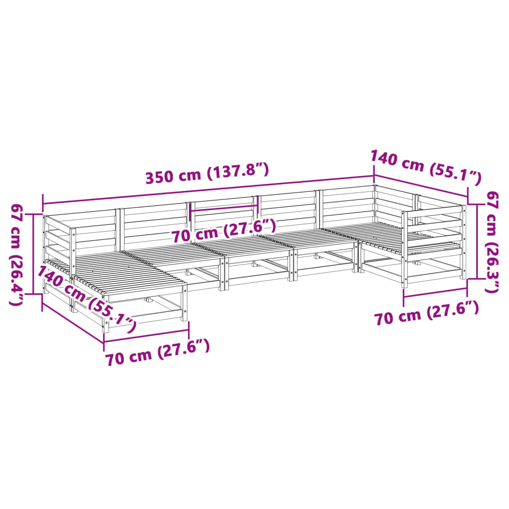 vidaXL Sodo sofos komplektas, 7 dalių, douglas eglės masyvas
