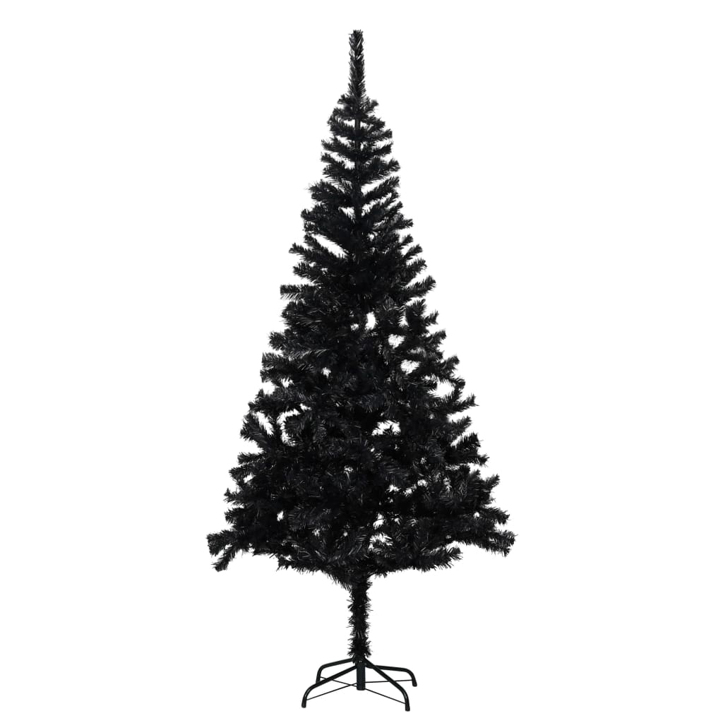 vidaXL Dirbtinė apšviesta Kalėdų eglutė su stovu, juoda, 180cm, PVC