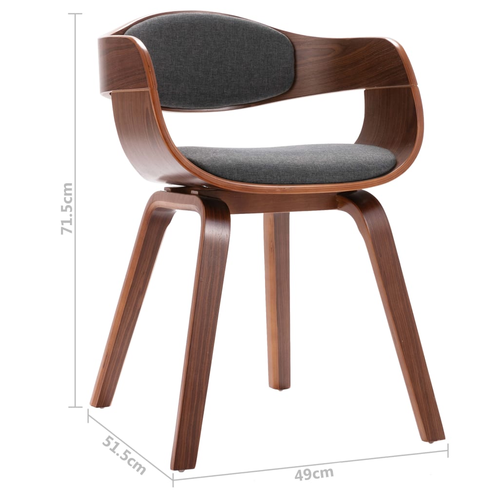 vidaXL Valgomojo kėdės, 4vnt., pilkos, išlenkta mediena ir audinys