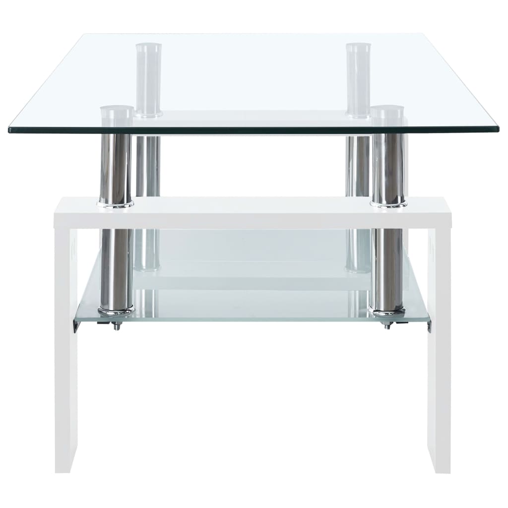 vidaXL Kavos staliukas, baltas/skaidrus, 95x55x40cm, grūdintas stiklas