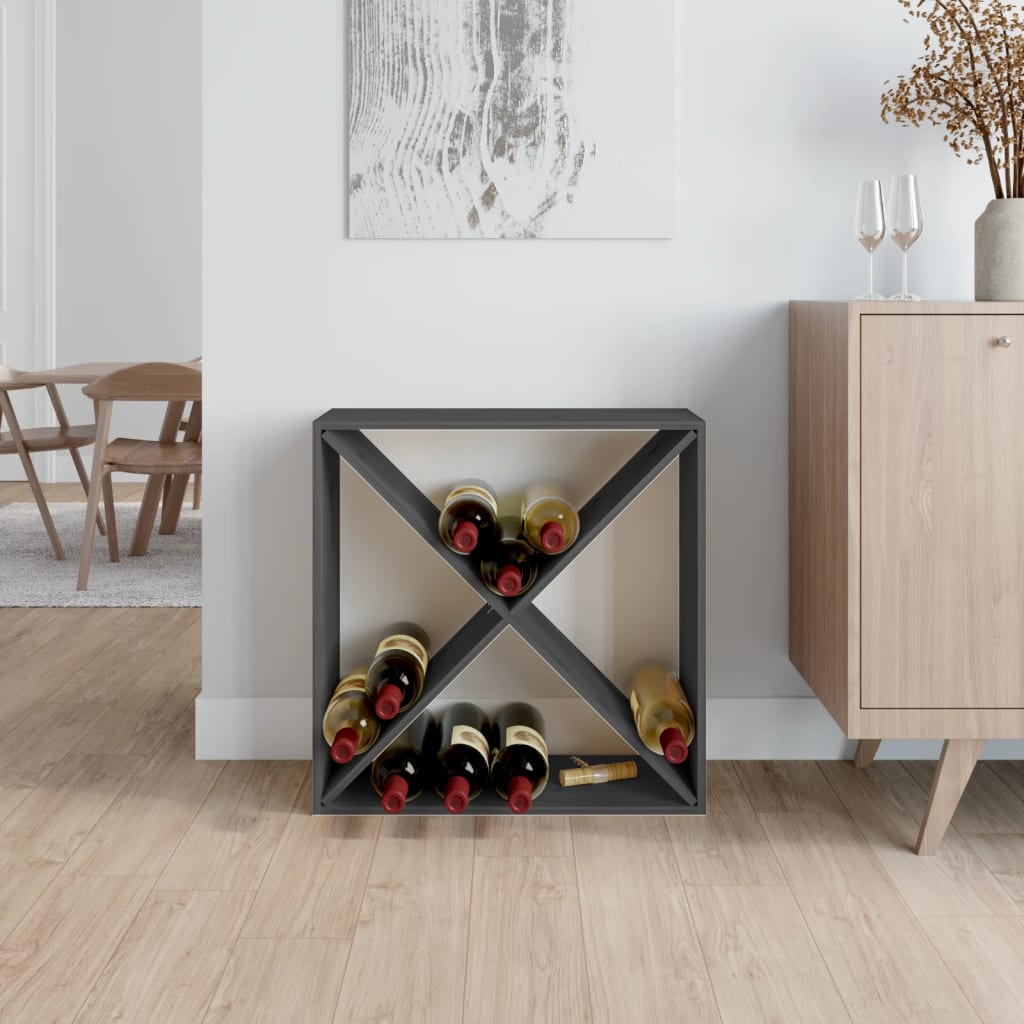 vidaXL Vyno spintelė, pilka, 62x25x62cm, pušies medienos masyvas