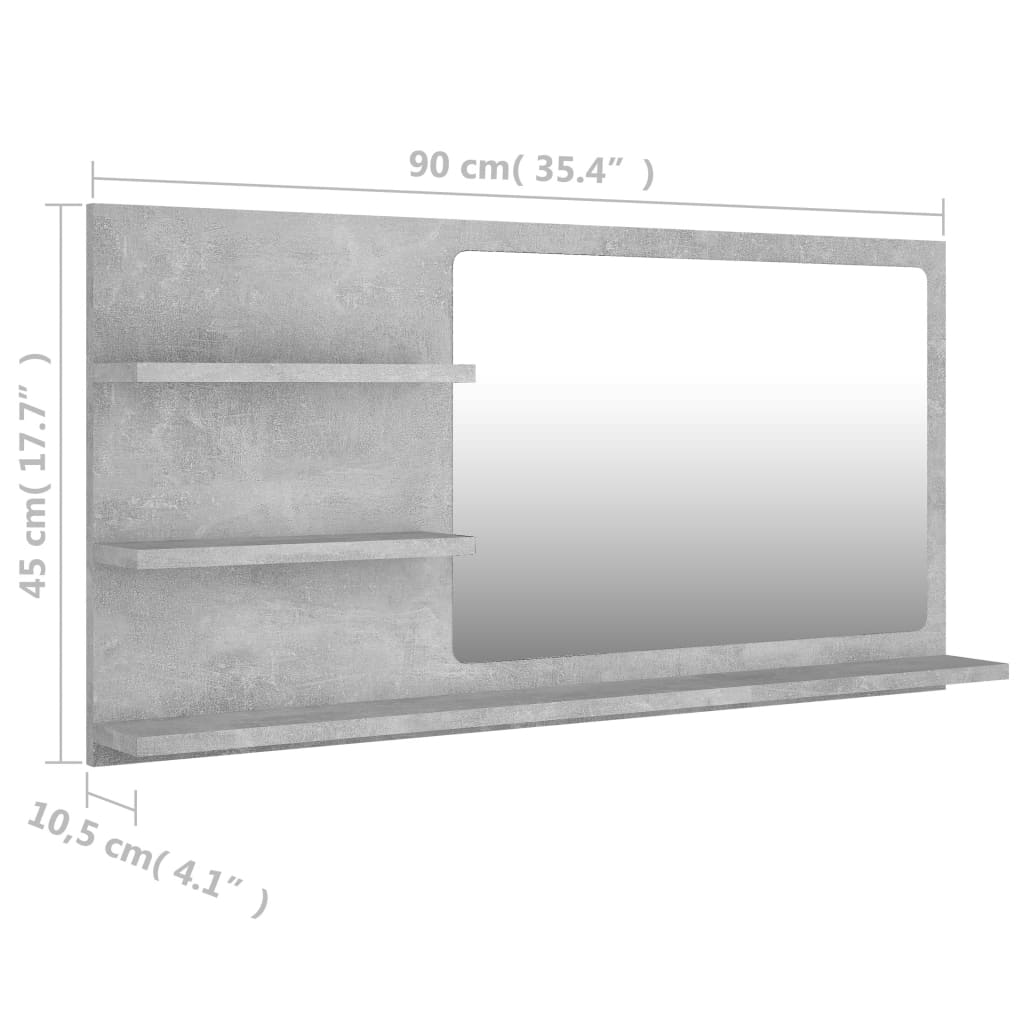 vidaXL Vonios kambario veidrodis, betono pilkas, 90x10,5x45cm, MDP