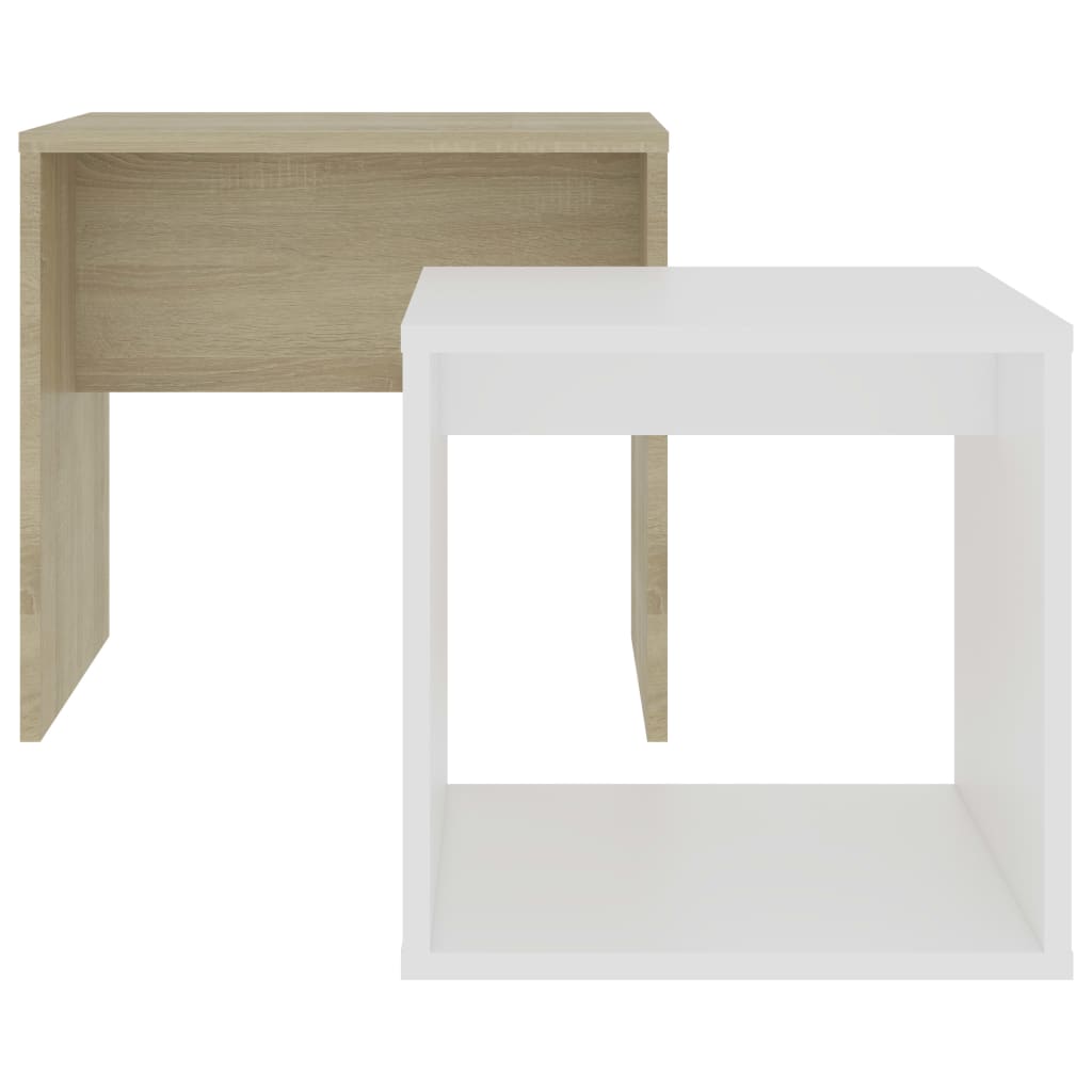 vidaXL Kavos staliukų komplektas, baltas ir ąžuolo, 48x30x45cm, MDP