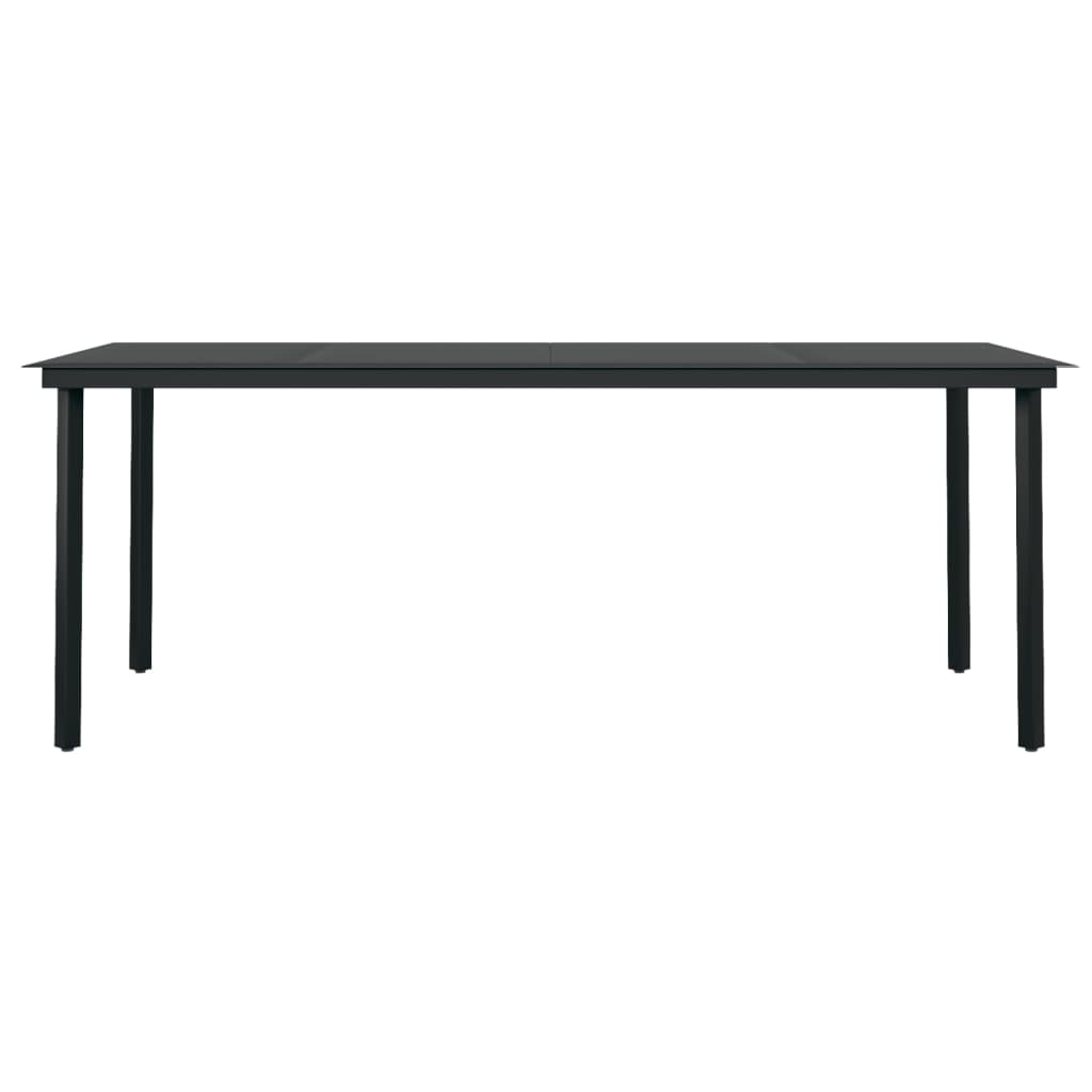 vidaXL Sodo valgomojo stalas, juodas, 200x100x74cm, plienas ir stiklas