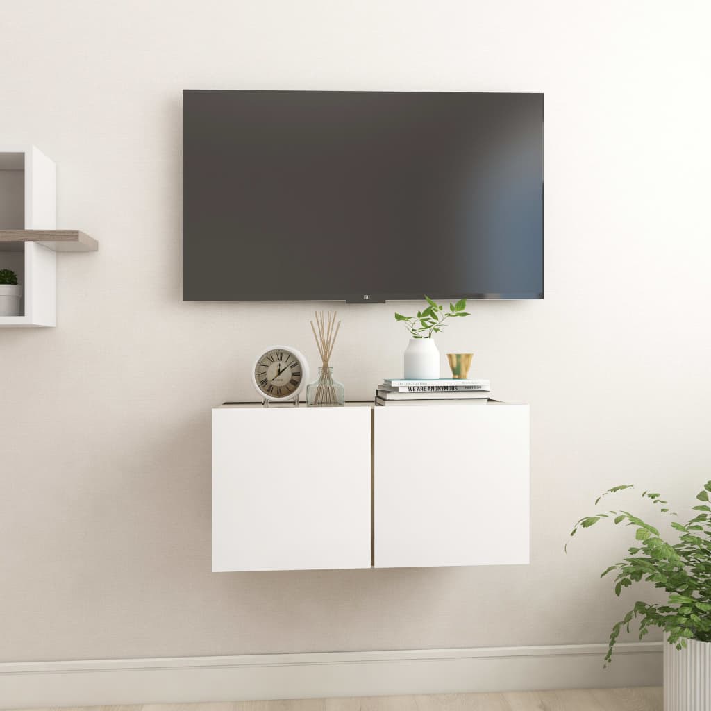 vidaXL Pakabinama televizoriaus spintelė, balta ir ąžuolo, 60x30x30cm