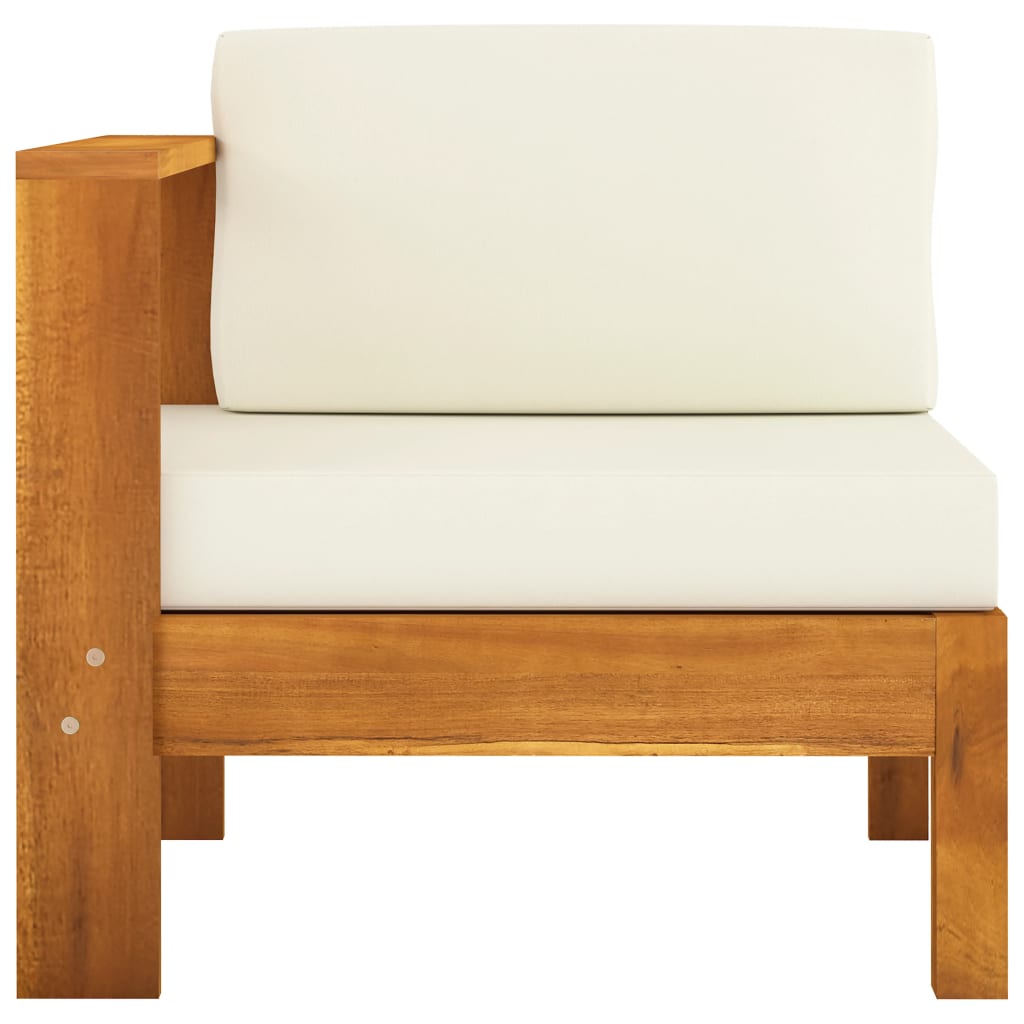 vidaXL Vidurinė sofos dalis su 1 porankiu ir pagalvėmis, akacija