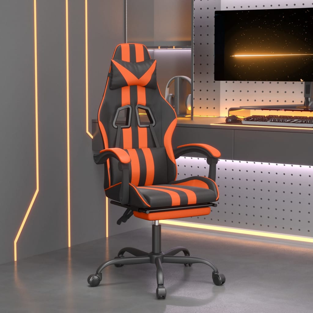 vidaXL Pasukama žaidimų kėdė su pakoja, juoda/oranžinė, dirbtinė oda