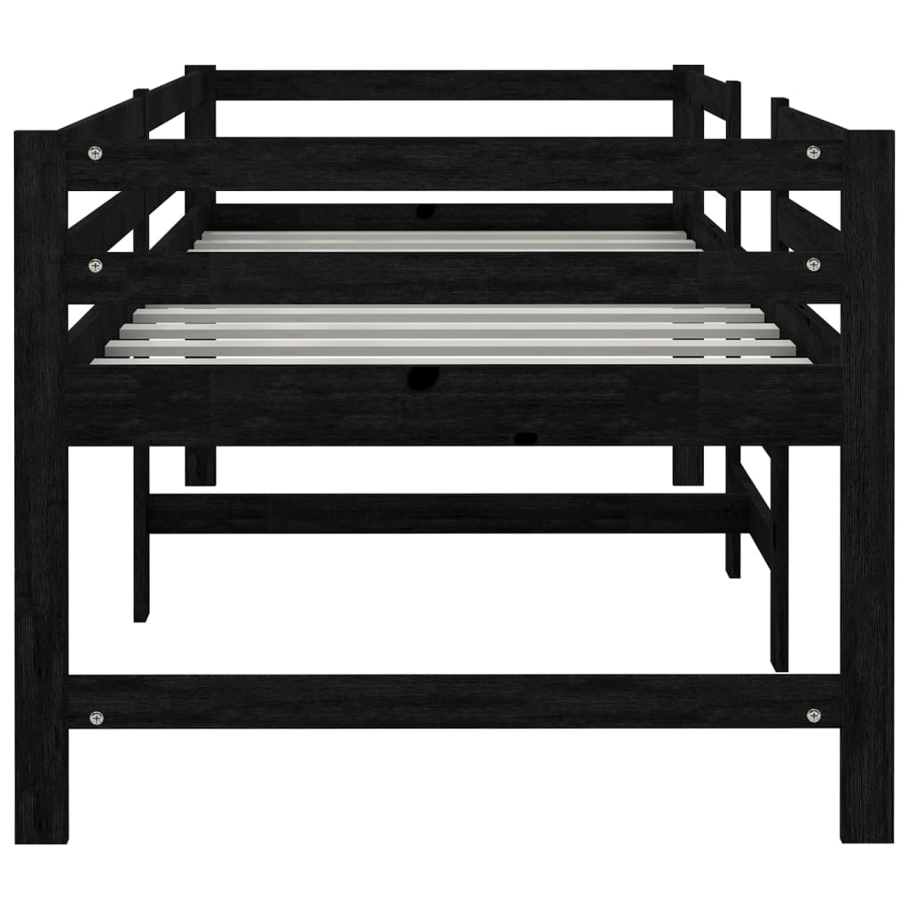 vidaXL Vidutinio aukščio lova, juoda, 90x200cm, pušies masyvas