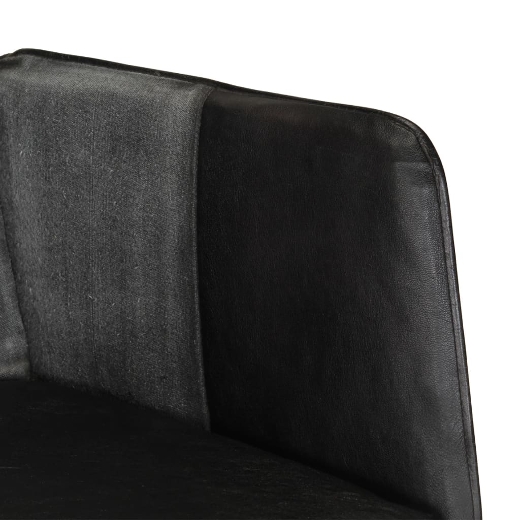 vidaXL Supama kėdė su pakoja, juodos spalvos, tikra oda ir drobė