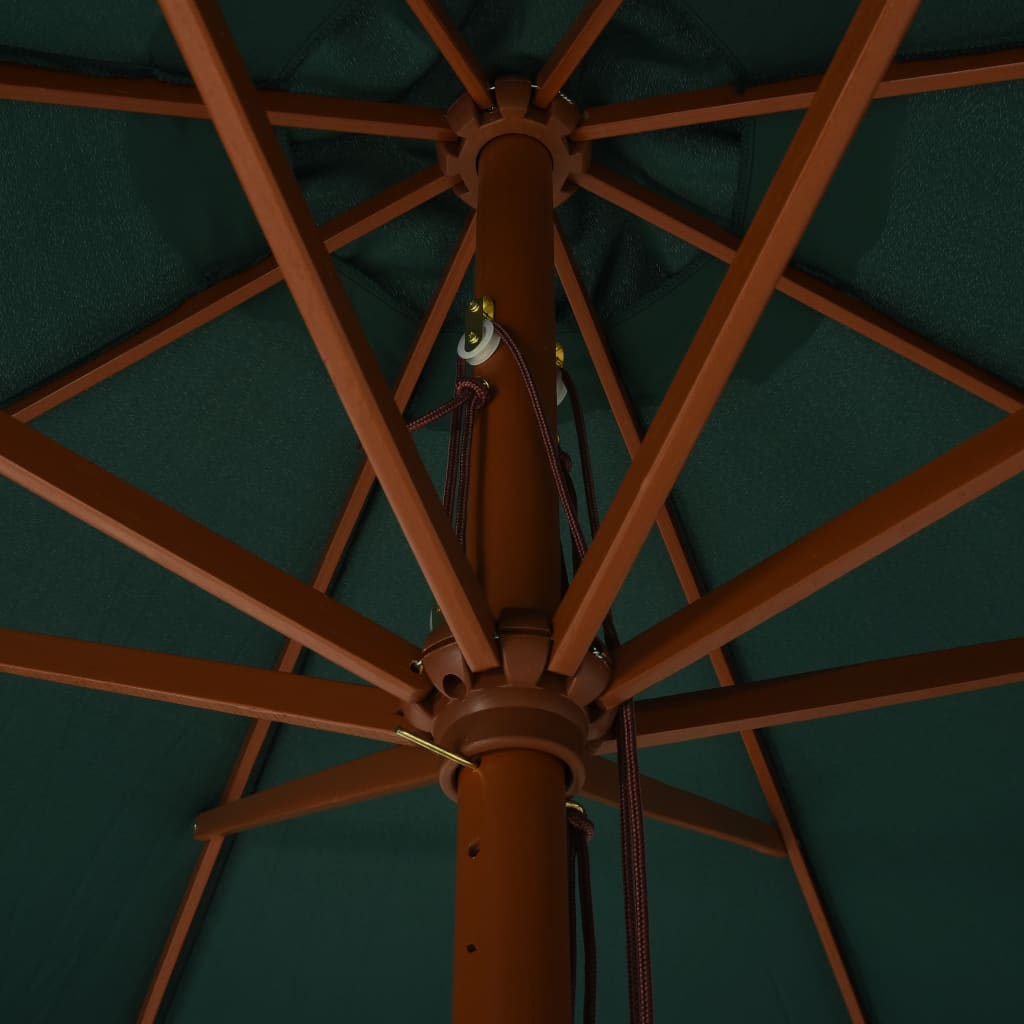 vidaXL Lauko skėtis su mediniu stulpu, žalios spalvos, 330cm