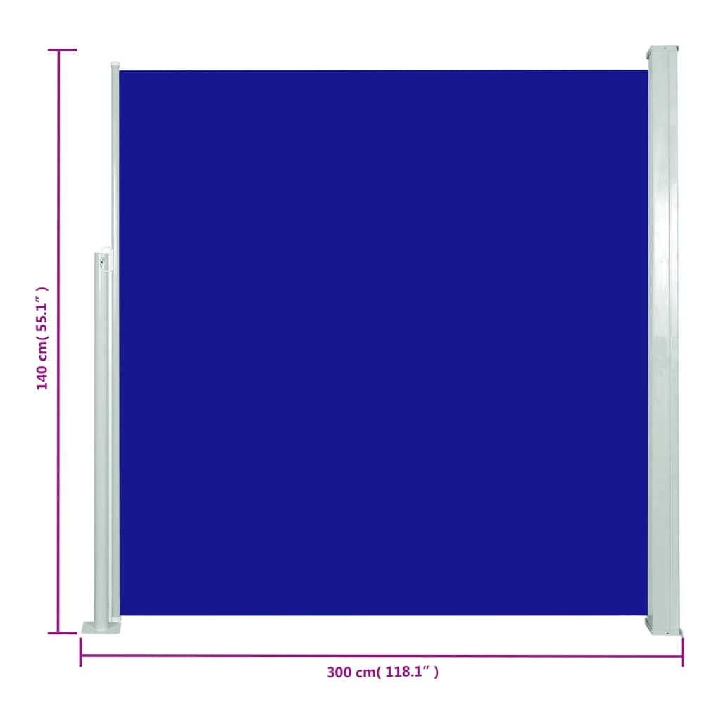 vidaXL Ištraukiama šoninė kiemo pertvara, mėlynos spalvos, 140x300cm