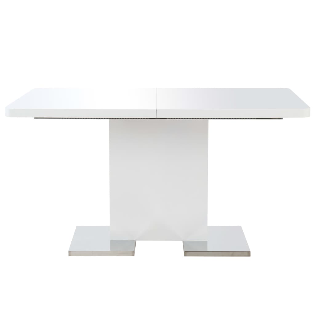 vidaXL Išskleidž. valg. stalas, baltas, 180x90x76cm, MDF, labai blizg.