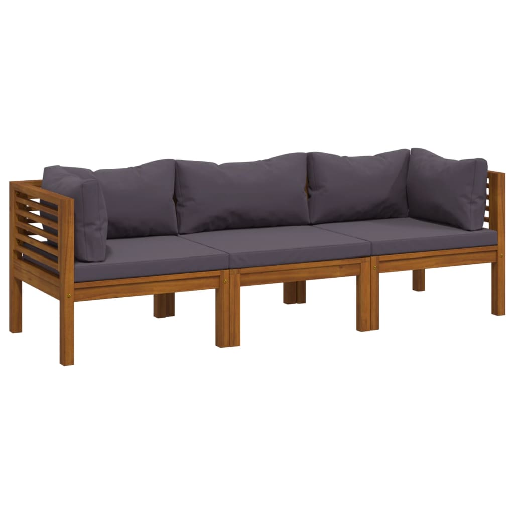 vidaXL Trivietė sodo sofa su pagalvėlėmis, akacijos medienos masyvas