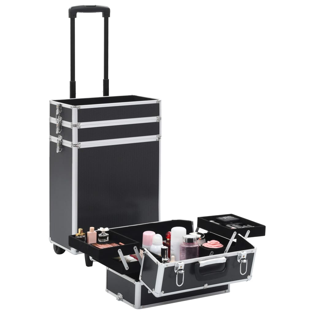 vidaXL Kosmetikos lagaminas su ratukais, juodos spalvos, aliuminis