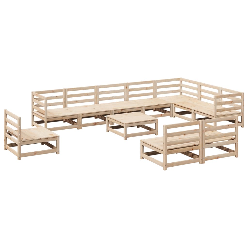 vidaXL Sodo sofos komplektas, 11 dalių, pušies medienos masyvas