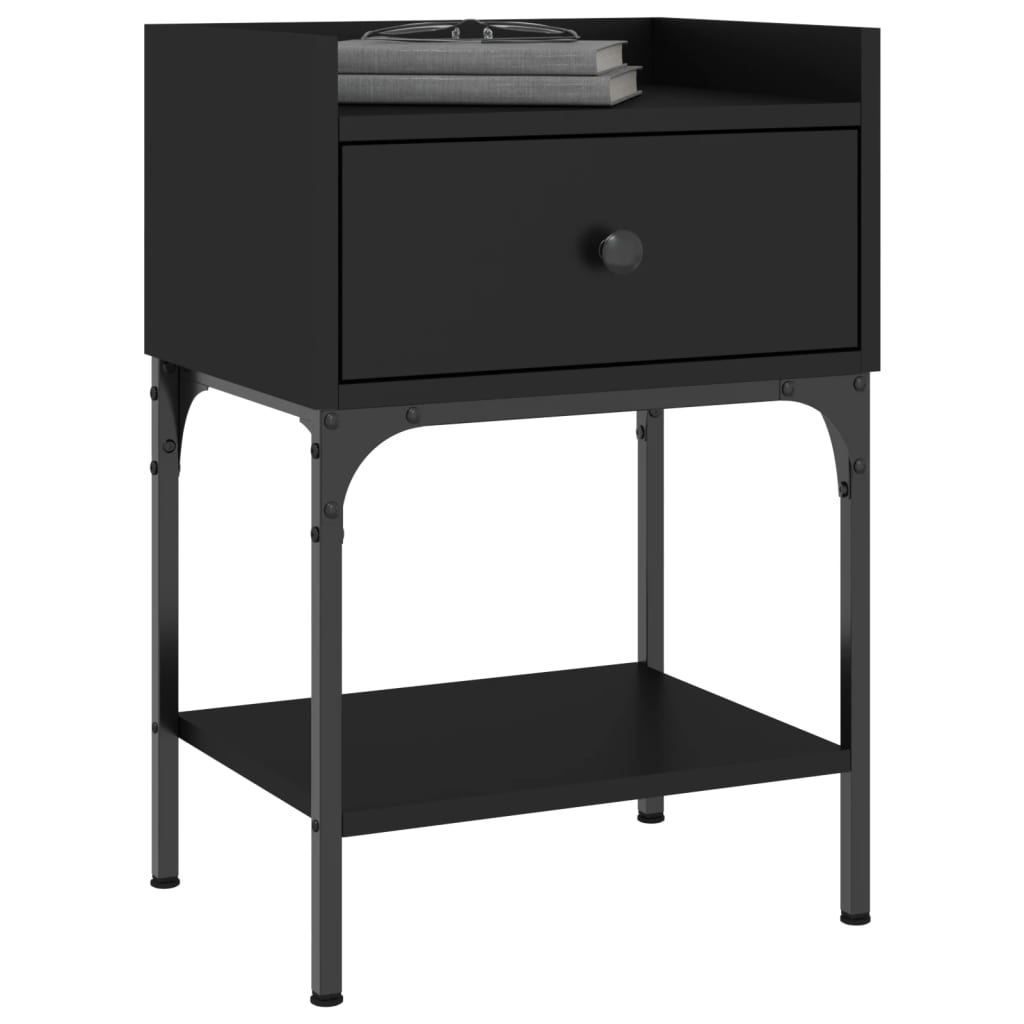 vidaXL Naktinis staliukas, juodas, 40,5x31x60cm, apdirbta mediena