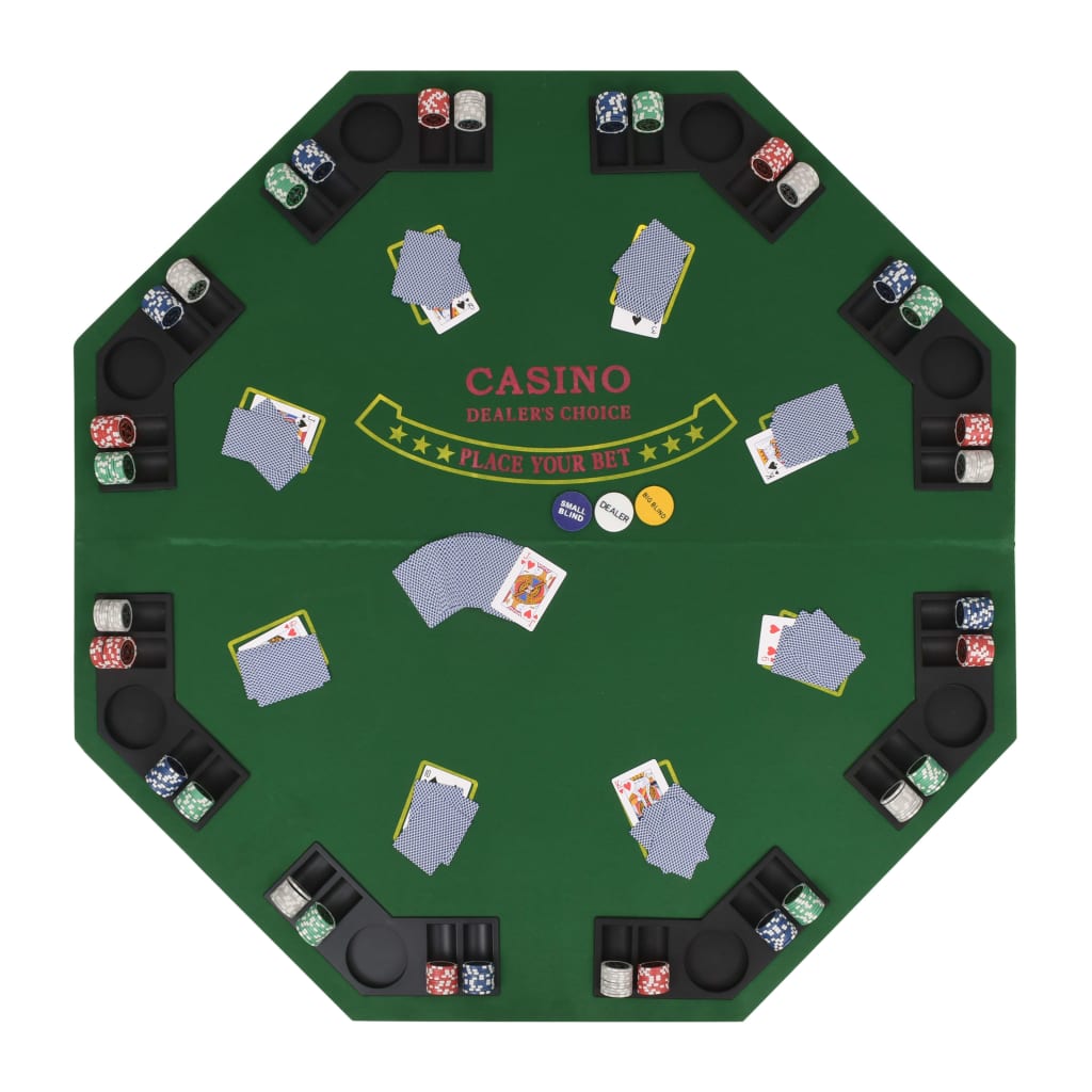 vidaXL Pokerio stalviršis, sulankst., 8 žaid., 2d., aštuonkam., žalias