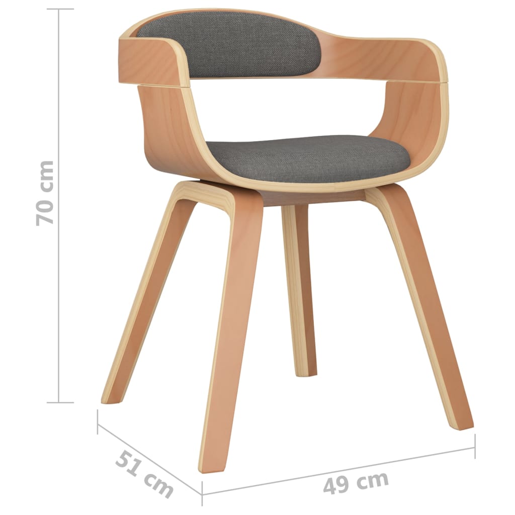 vidaXL Valgomojo kėdės, 6vnt., šviesiai pilkos, lenkta mediena/audinys