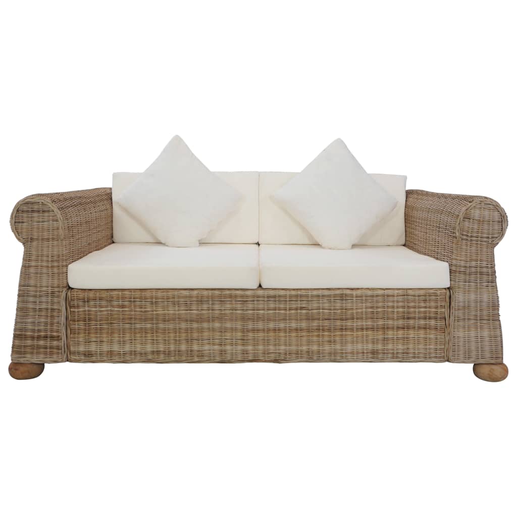 vidaXL Dvivietė sofa su pagalvėlėmis, natūralios spalvos, ratanas