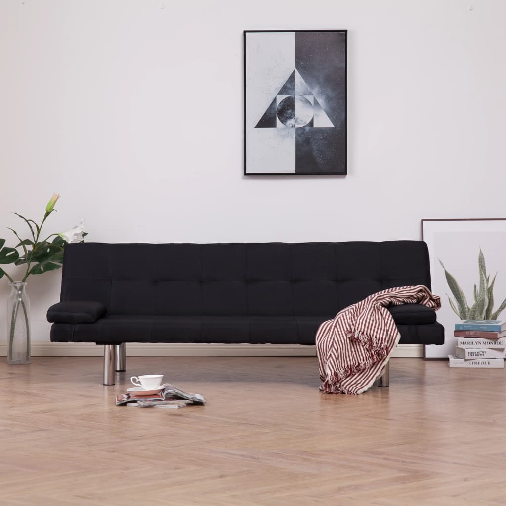 vidaXL Sofa-lova su dviem pagalvėm, juodos spalvos, poliesteris