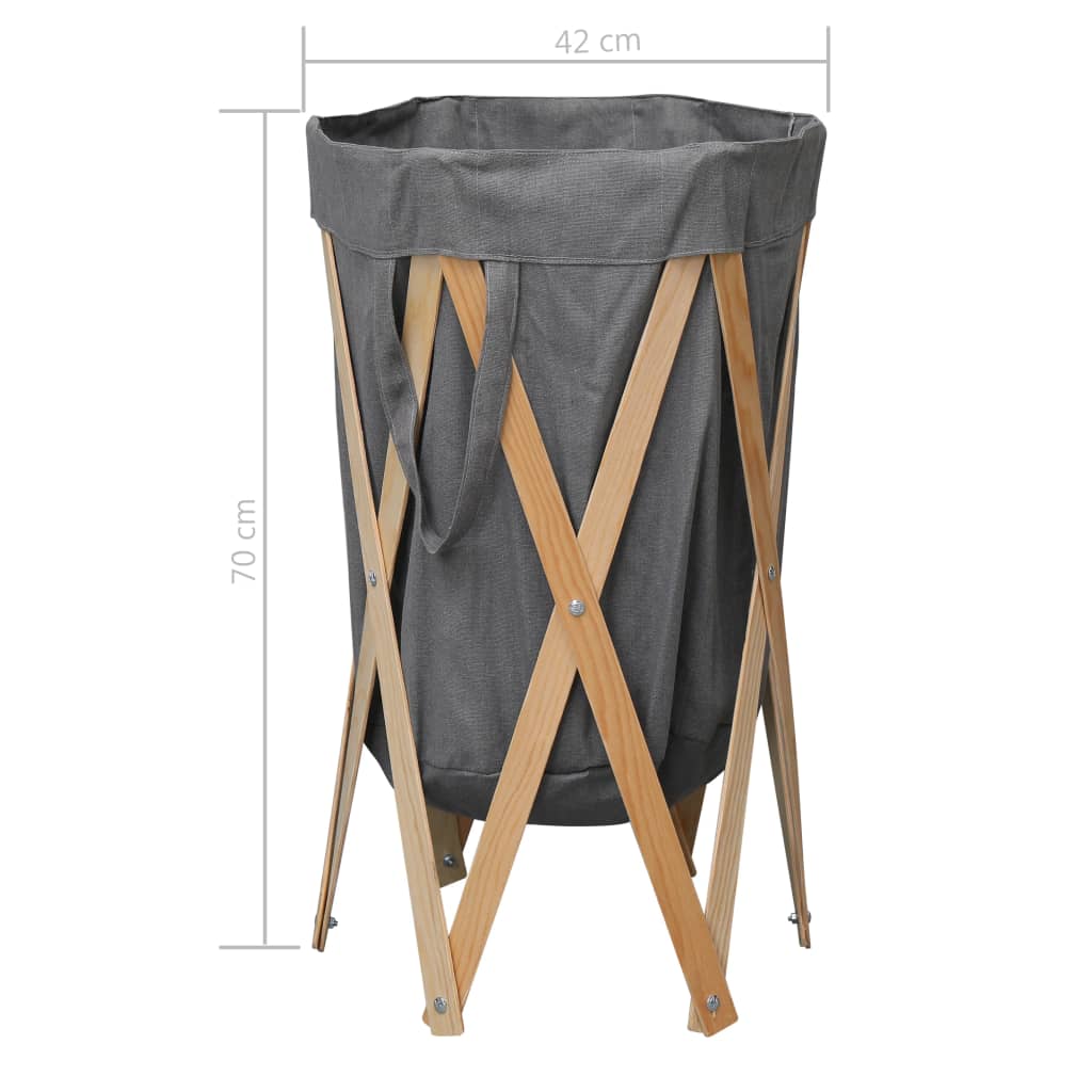 vidaXL Sulankstomas skalbinių krepšys, pilkas, mediena ir audinys